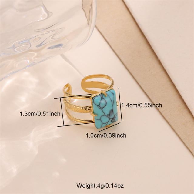Vintage turquoise statement stainless steel finger rings for women