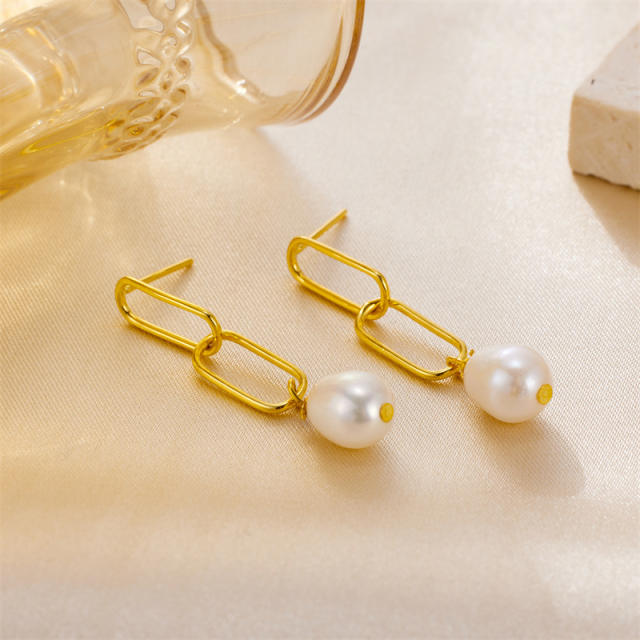 INS elegant water pearl stainless steel earrings