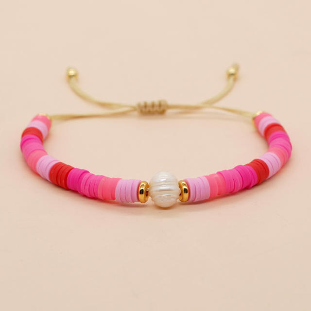 5PCS Beach trend barbie rose pink color clay bead bracelet set