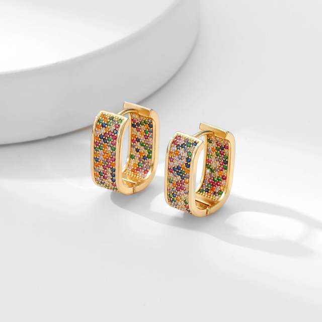 Delicate colorful rhinestone pave setting copper huggie earrings
