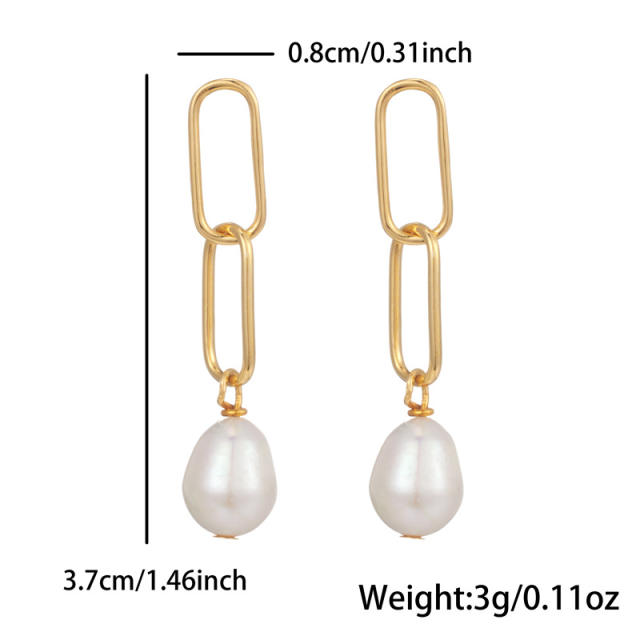 INS elegant water pearl stainless steel earrings