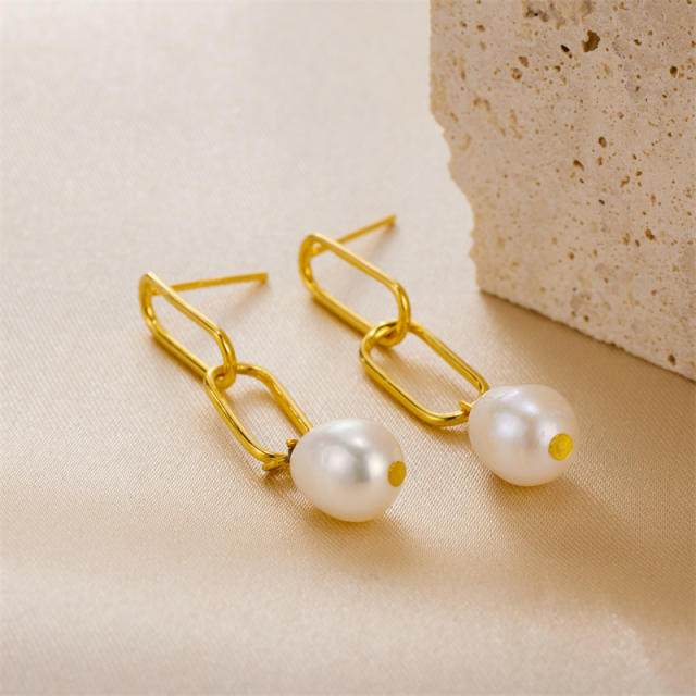 INS elegant water pearl stainless steel earrings