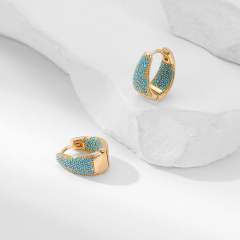 Delicate pave setting colorful rhinestone small hoop earrings