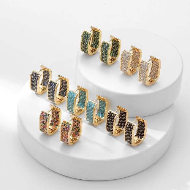 Delicate colorful rhinestone pave setting copper huggie earrings