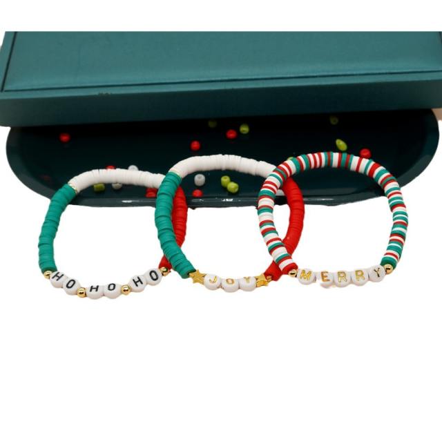 3PCS clay bead christmas gift bracelet set