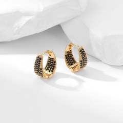 Delicate pave setting colorful rhinestone small hoop earrings