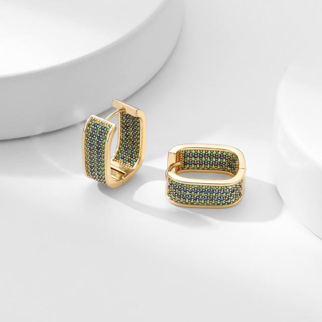 Delicate colorful rhinestone pave setting copper huggie earrings