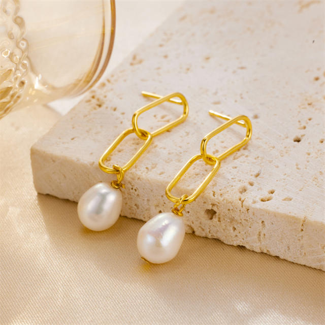INS elegant water pearl stainless steel earrings