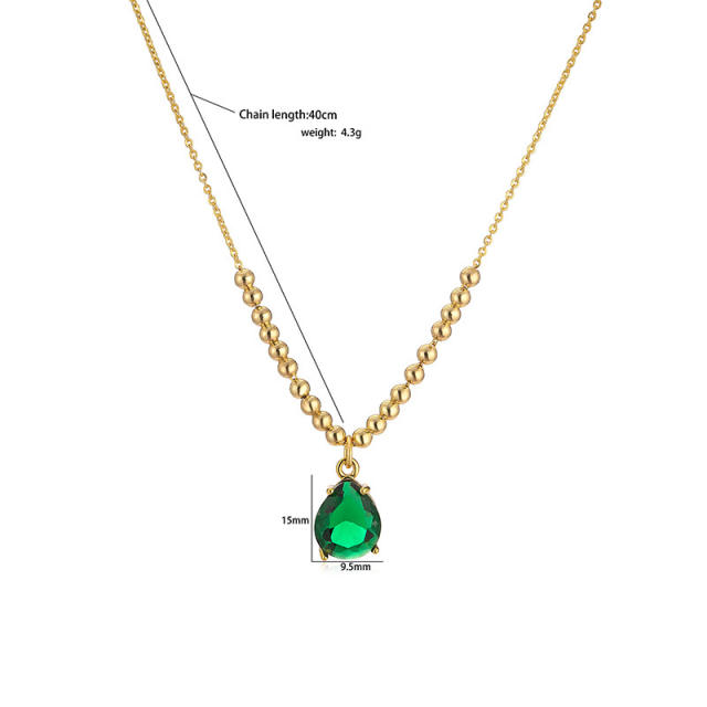 Delicate colorful drop cubic zircon pendant copper necklace for women