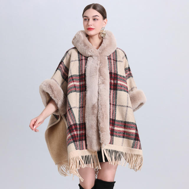 Warm winter fluffy collar loose design women shawl coat