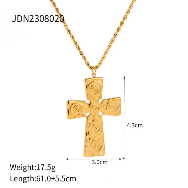 18KG vintage cross pendant stainless steel necklace