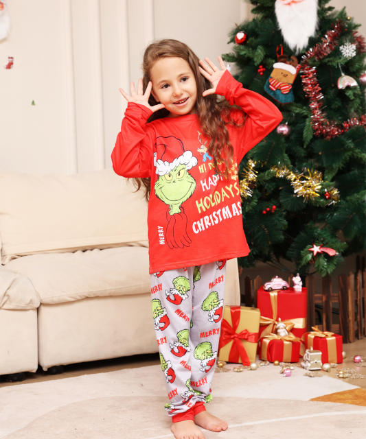 Christmas grinch pattern family pajamas family matching outfit