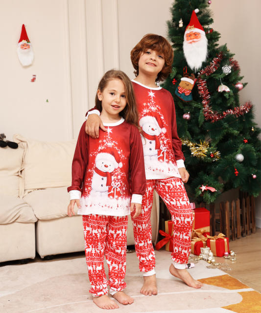 Christmas cute snowman red color pajamas family matching outfits