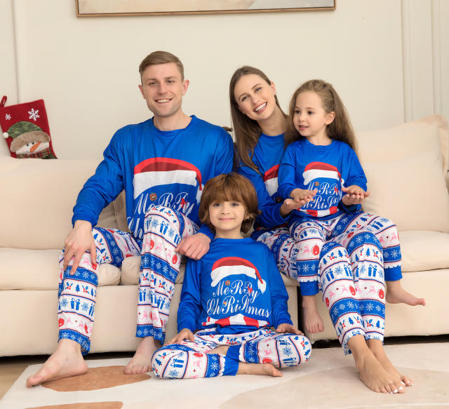 Blue color series christmas pajamas family matching outfits