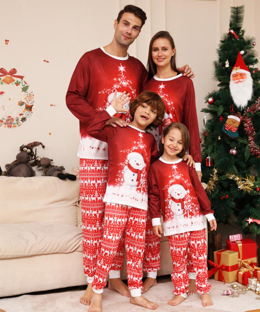 Christmas cute snowman red color pajamas family matching outfits