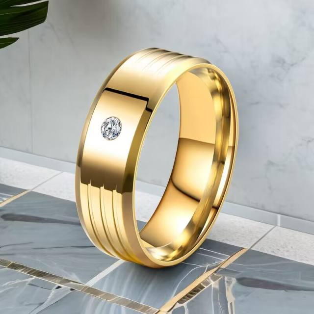 Fashionable single rhinestone stainless steel rings band