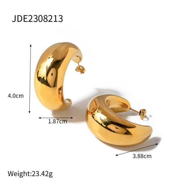 18KG easy match chunky moon design open hoop earrings for women