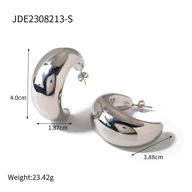 18KG easy match chunky moon design open hoop earrings for women