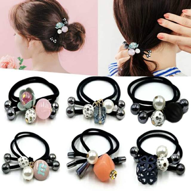 Korean fashion red pink flower hair ties for women cheap price hair ties