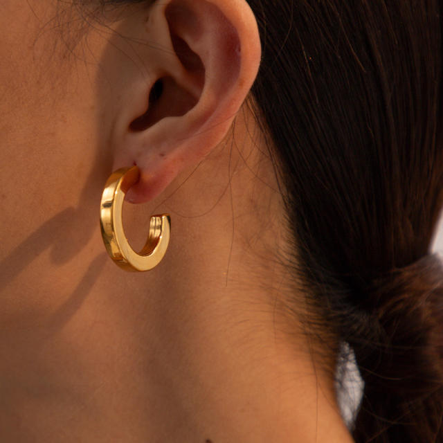 18K gold plated smooth hoop stainless steel earrings