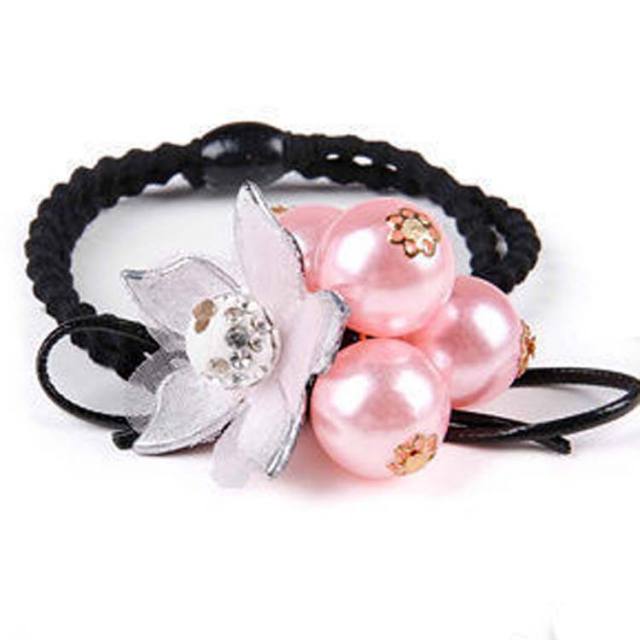 Korean fashion red pink flower hair ties for women cheap price hair ties