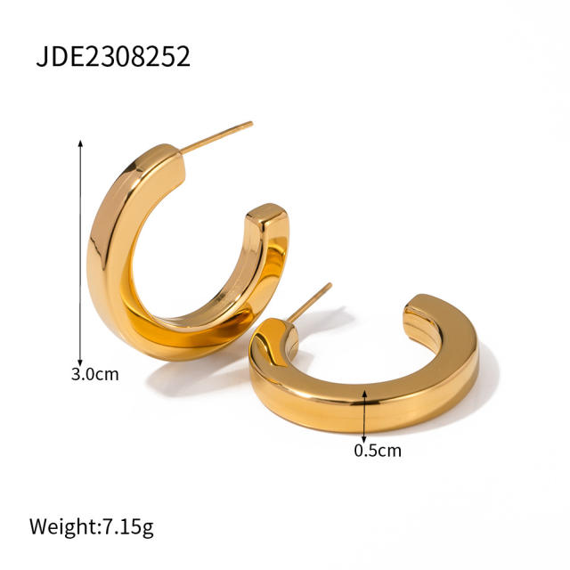 18K gold plated smooth hoop stainless steel earrings