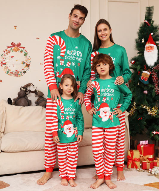 Cute green striped pattern family christmas pajamas