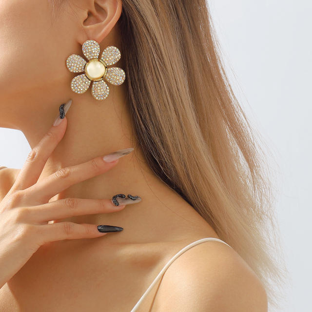Elegant colorful diamond pave setting sunflower earrings for women