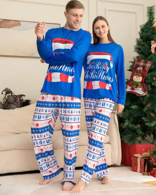 Blue color series christmas pajamas family matching outfits