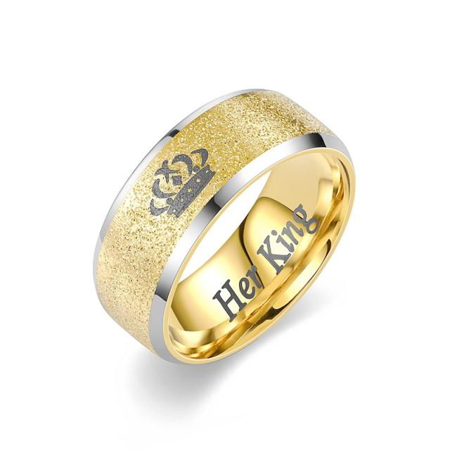 her King his Queen stainless steel frost design couple rings