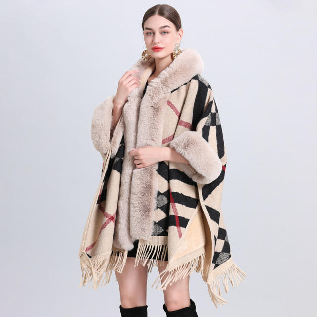 Warm winter fluffy collar loose design women shawl coat