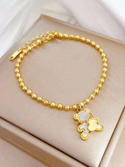 Cute bear pendant beaded stainless steel necklace bracelet anklet earrings set