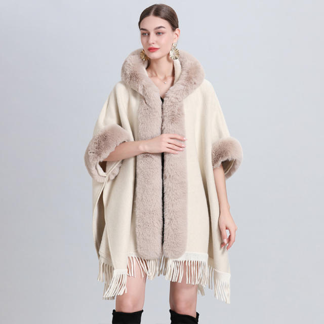 Warm winter fluffy collar loose design women shawl coat