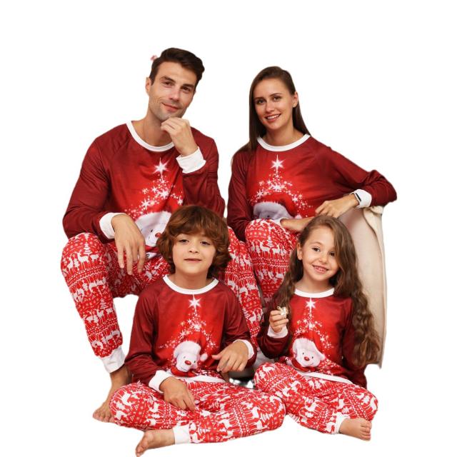 Christmas cute snowman red color pajamas family matching outfits