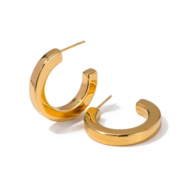 18K gold plated smooth hoop stainless steel earrings