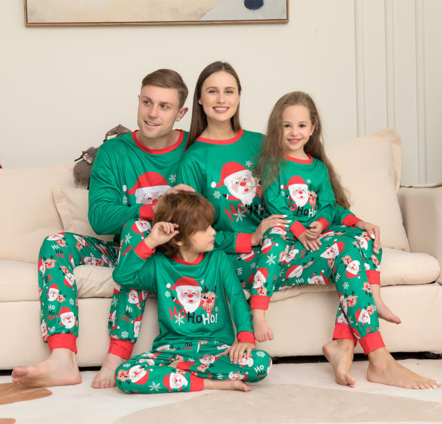 Fresh green color santa claus christmas pajamas family matching outfits