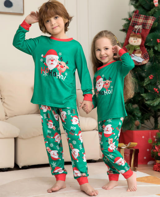 Fresh green color santa claus christmas pajamas family matching outfits
