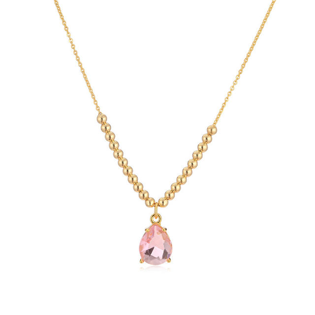 Delicate colorful drop cubic zircon pendant copper necklace for women