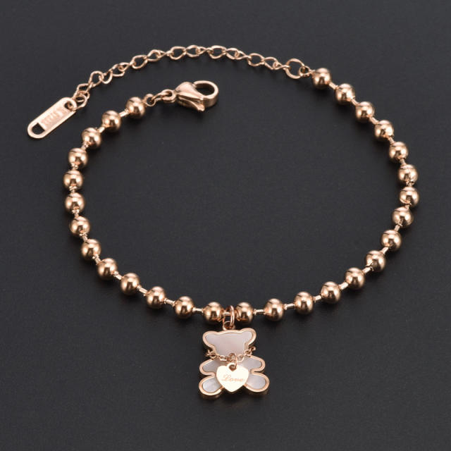 Cute bear pendant beaded stainless steel necklace bracelet anklet earrings set