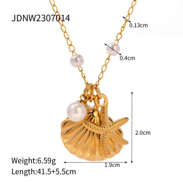 Ocean series shell design stainless steel necklace earrings rings set