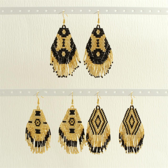 Boho black gold color bead tassel women dangle earrings