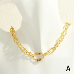 Delicate pave setting diamond safety buckle copper chain necklace bracelet set