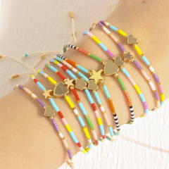 Boho colorful seed bead gold plated copper star heart friendship bracelet