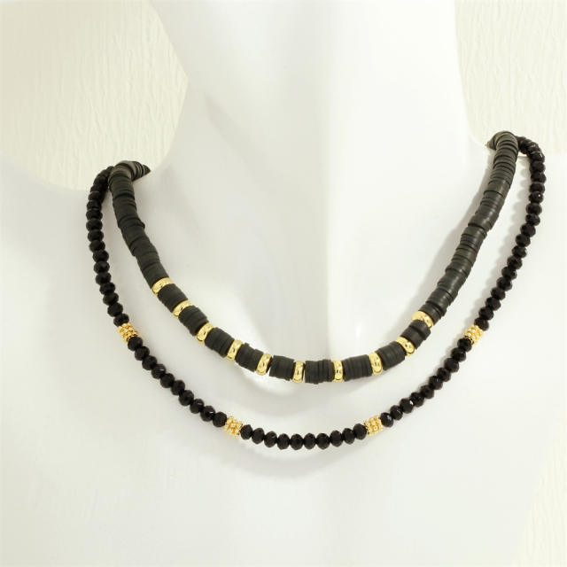 Vintage black color agate bead gold plated copper chain necklace bracelet set