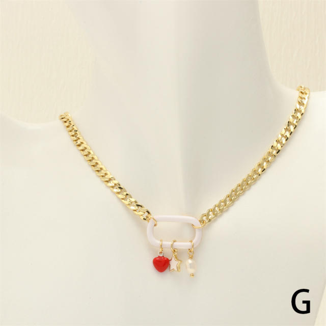 Y2K color enamel safety buckle gold plated copper chain necklace bracelet earrings set