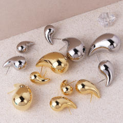 Different size mirror design chunky water drop studs earrings for women
