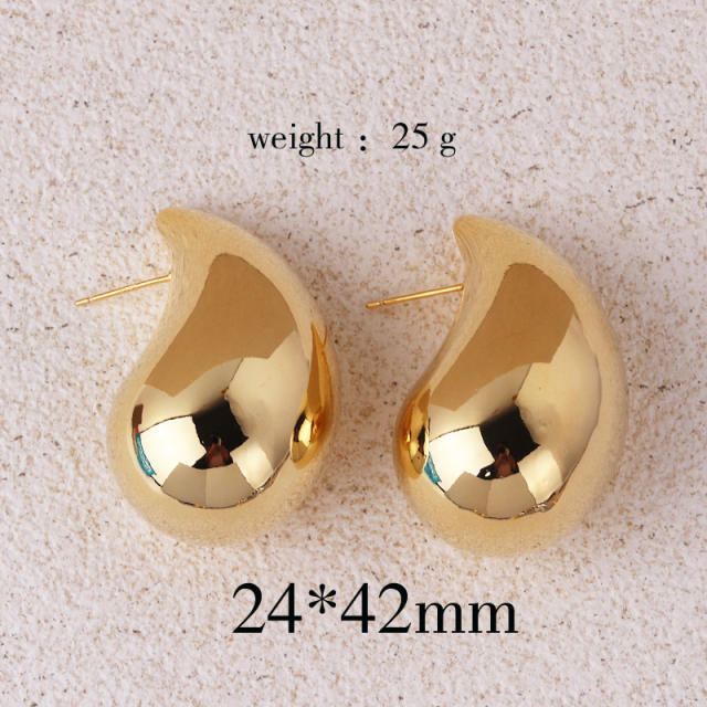 Different size mirror design chunky water drop studs earrings for women