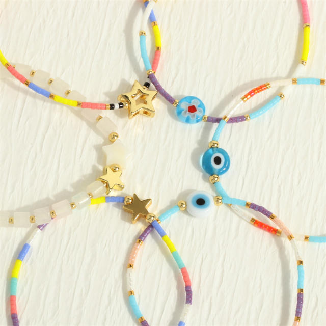 Boho evil eye colorful seed bead women bracelet