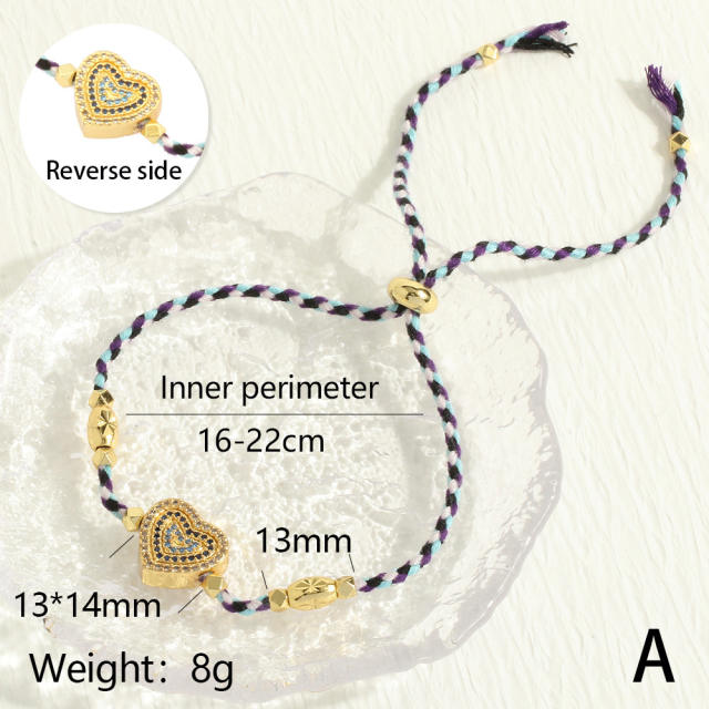 INS handmade diamond heart colorful string slide bracelet friendship bracelet