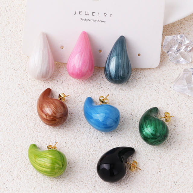 Colorful enamel drop shape chunky studs earrings for women